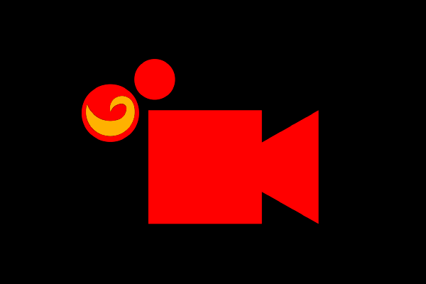 ilustração de um fotograma de cinema vermelho em fundo preto.