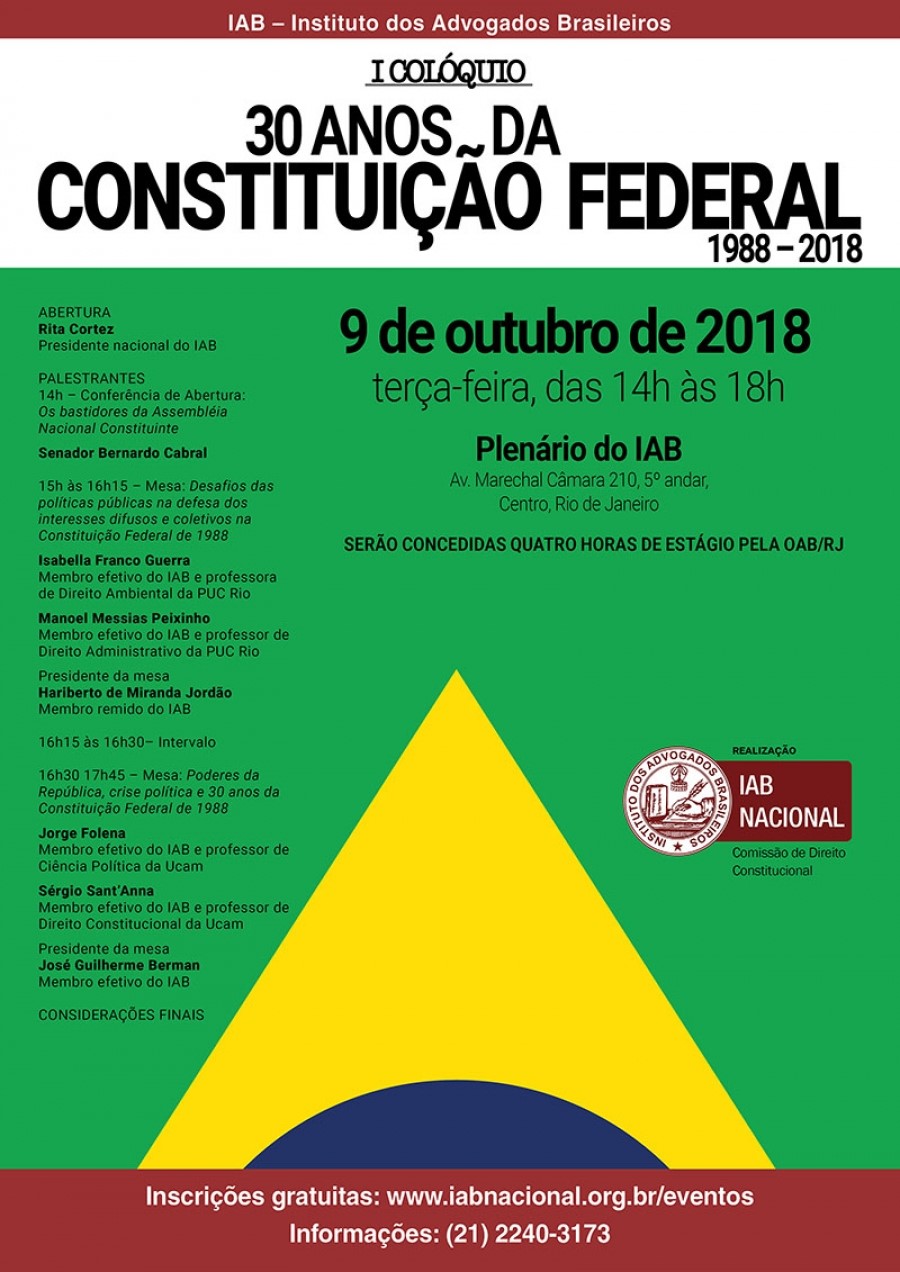 IAB apresenta I Colóquio 30 Anos da Constituição Federal 1988 – 2018 –  Portal TRF2