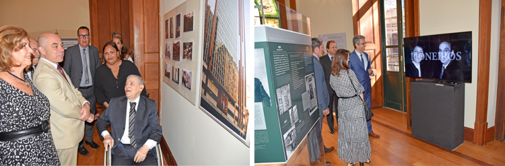 Nas duas fotos, o CCJF recebe a reinauguração do Centro de Memória do TRF2, com a presença de magistrados e servidores prestigiando a exposição que conta a história da Justiça Federal.